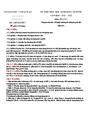 Đề thi chọn học sinh giỏi cấp tỉnh môn Hóa học Lớp 9 - Năm học 2021-2022